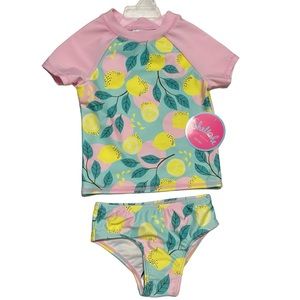 Shelloha Girls Short Sleeve Rashguard Set Size 2T NWT Lemon UPF 50+ Swimwear